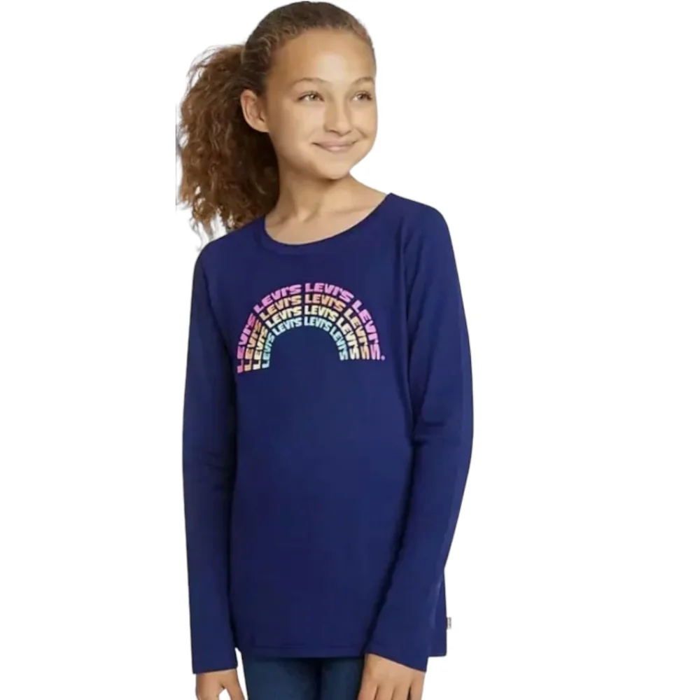 Levis Girls Long Sleeve Crew Neck Navy Blue Logo T-Shirt, NWOT, Size 14/16